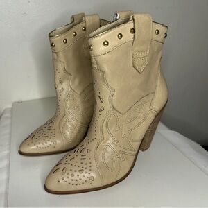 Pur Beige Ankle Boots with Metallic Studs
